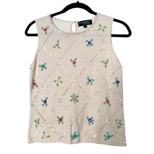 Boho Beaded Floral Knit Tank Top Coquette Garden Girl Earthy Cottagecore Preppy